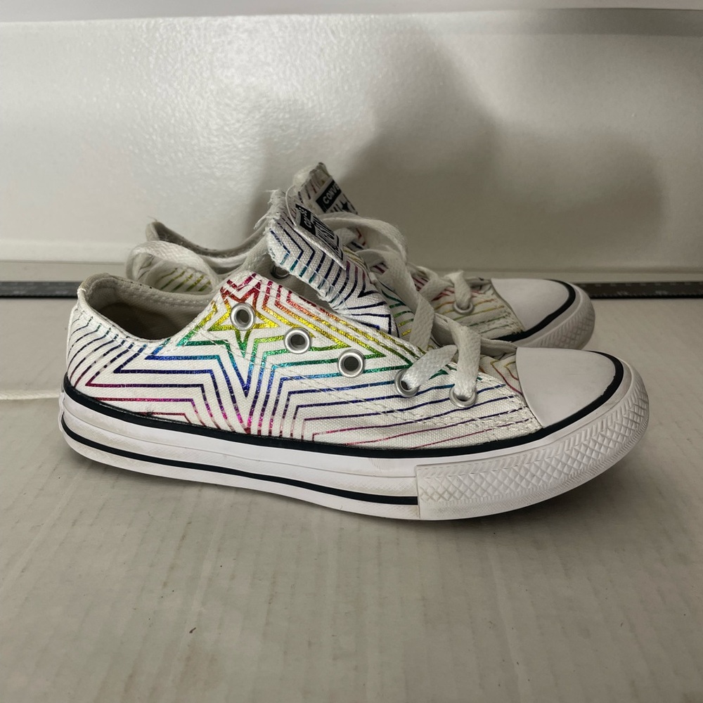 Converse Kids' White Sneakers with Rainbow Stripes